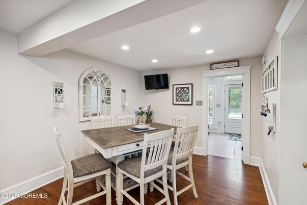 Dining room, Interior, Recessed Lighting, Wood Texture Flooring