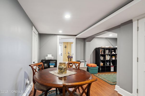 Dining room, Interior, Recessed Lighting, Wood Texture Flooring