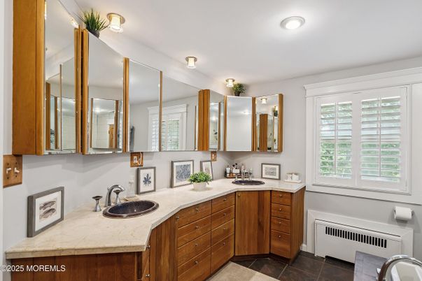 Bathroom, Dual Sink Vanities, Interior, Recessed Lighting, Tile Countertops