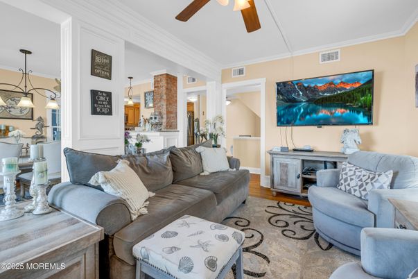 Interior, Living room, Pendant Lights, Wood Texture Flooring
