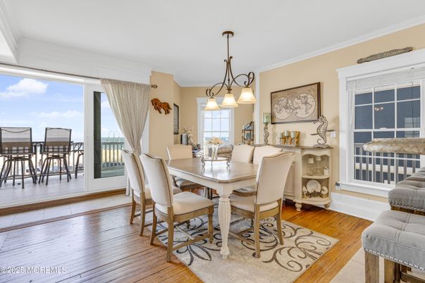 Dining room, Interior, Pendant Lights, Wood Texture Flooring