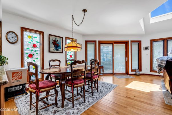 Dining room, Interior, Pendant Lights, Wood Texture Flooring
