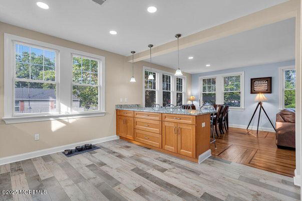 Interior, Kitchen, Pendant Lights, Recessed Lighting, Wood Texture Flooring