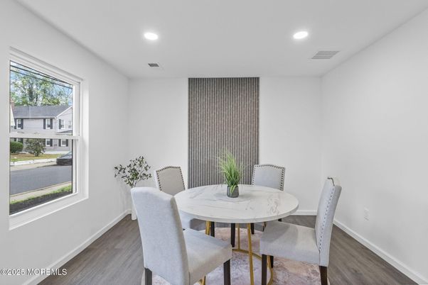 Dining room, Interior, Recessed Lighting, Wood Texture Flooring