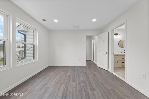 Bathroom, Empty room, Interior, Recessed Lighting, Wood Texture Flooring
