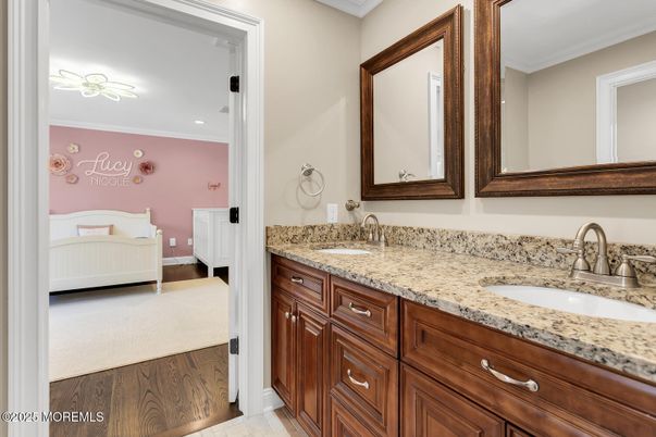 Bathroom, Bedroom, Dual Sink Vanities, Interior, Recessed Lighting, Wood Texture Flooring
