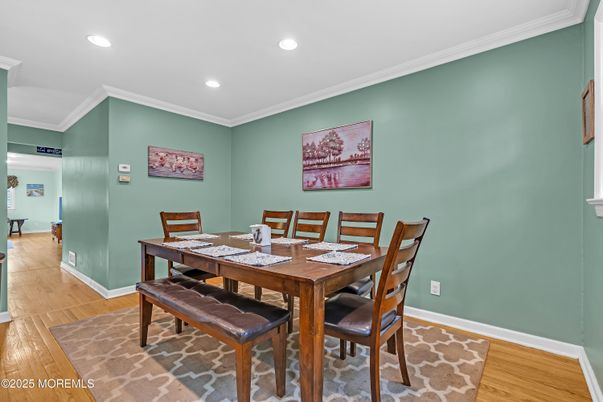 Dining room, Interior, Recessed Lighting, Wood Texture Flooring