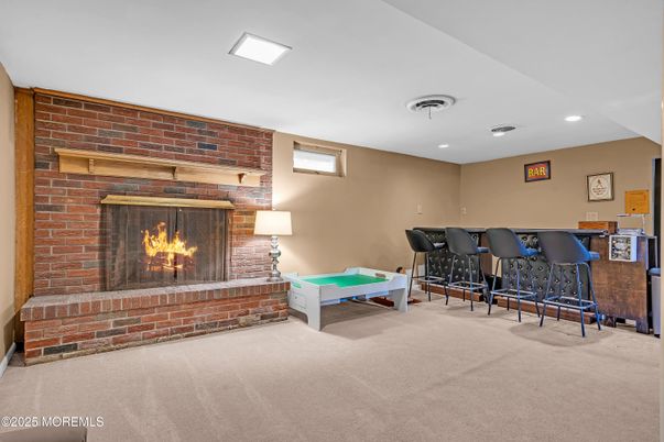 Fireplace, Interior, Recessed Lighting, Stone Walls