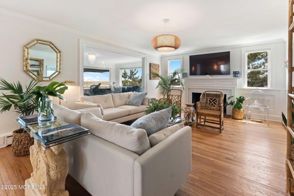 Fireplace, Interior, Living room, Pendant Lights, Wood Texture Flooring
