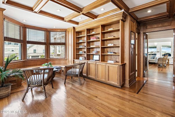 Home Office, Interior, Recessed Lighting, Wooden Beams, Wood Texture Flooring