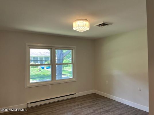 Chandelier, Empty room, Interior, Wood Texture Flooring