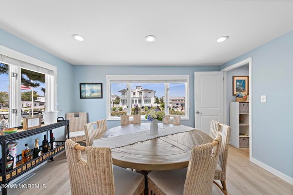 Dining room, Interior, Recessed Lighting, Wood Texture Flooring