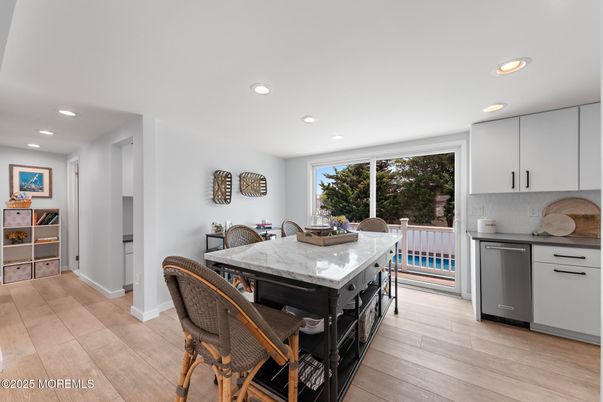 Dining room, Interior, Kitchen, Recessed Lighting, Wood Texture Flooring