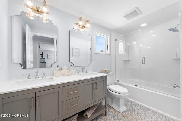 Bathroom, Dual Sink Vanities, Glass Shower, Interior, Recessed Lighting