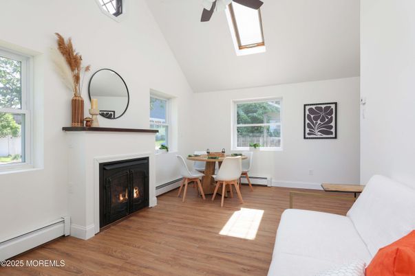 Dining room, Fireplace, Interior, Wood Texture Flooring