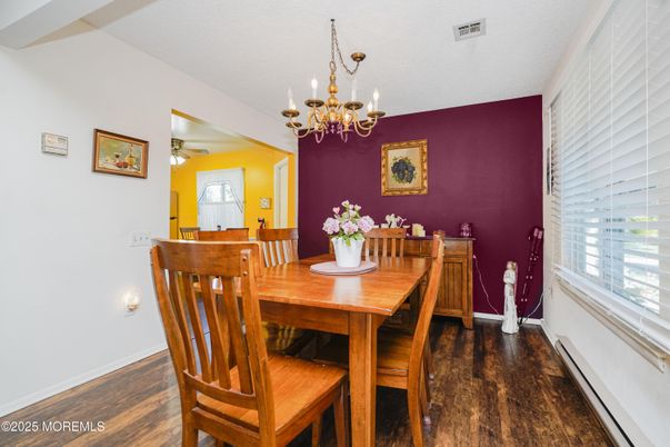 Chandelier, Dining room, Interior, Wood Texture Flooring