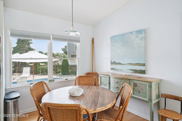 Dining room, Interior, Pendant Lights, Wood Texture Flooring