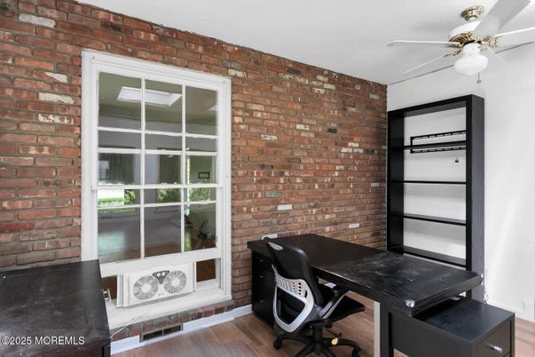 Home Office, Interior, Stone Walls, Wood Texture Flooring