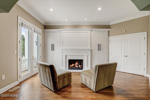 Fireplace, Interior, Recessed Lighting, Wood Texture Flooring