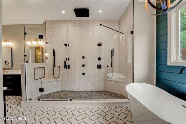 Bathroom, Free Standing Baths, Glass Shower, Interior, Recessed Lighting