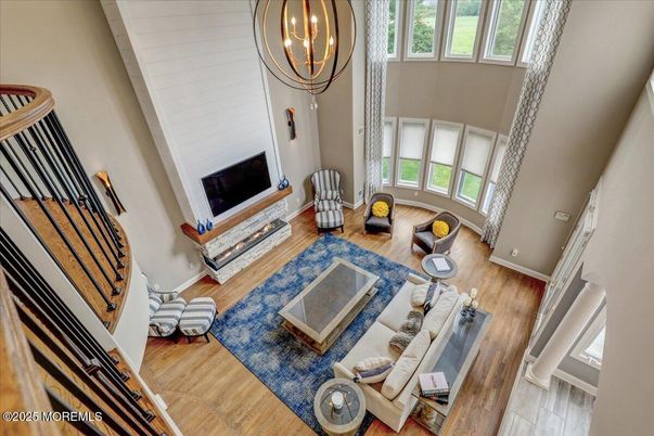 Chandelier, Fireplace, Interior, Living room, Wood Texture Flooring