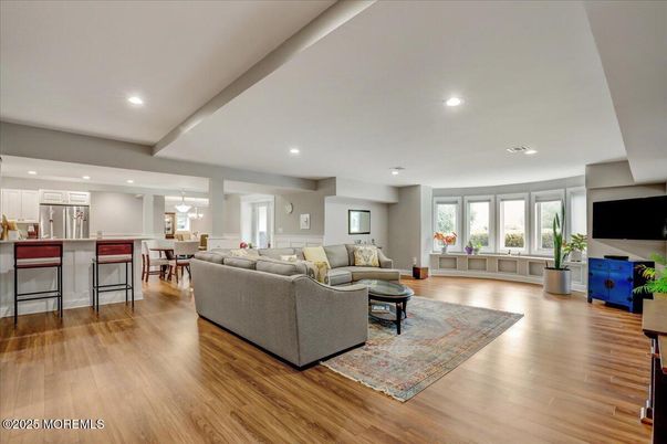Dining room, Interior, Kitchen, Living room, Recessed Lighting, Wood Texture Flooring