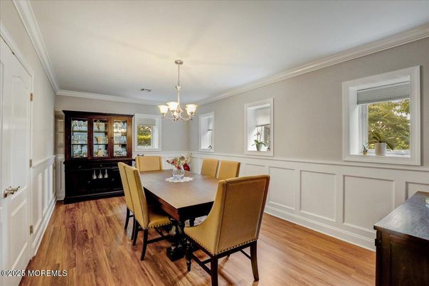 Chandelier, Dining room, Interior, Wood Texture Flooring
