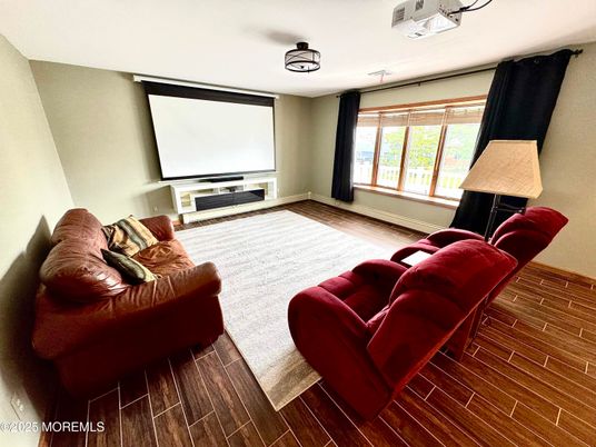 Interior, Living room, Projection Screen, Wood Texture Flooring