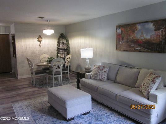 Dining room, Interior, Living room, Pendant Lights, Wood Texture Flooring