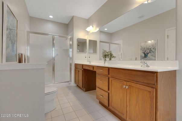 Bathroom, Dual Sink Vanities, Glass Shower, Interior, Recessed Lighting