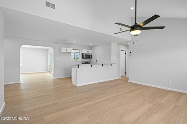 Empty room, Interior, Kitchen, Recessed Lighting, Wood Texture Flooring