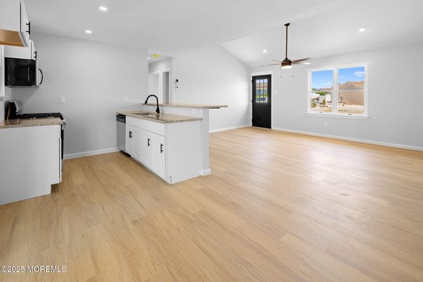 Empty room, Interior, Kitchen, Recessed Lighting, Wood Texture Flooring