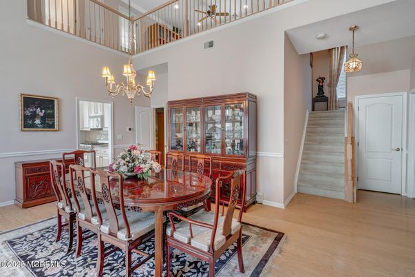 Chandelier, Dining room, Interior, Pendant Lights, Wood Texture Flooring