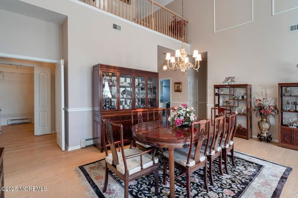 Chandelier, Dining room, Interior, Wood Texture Flooring