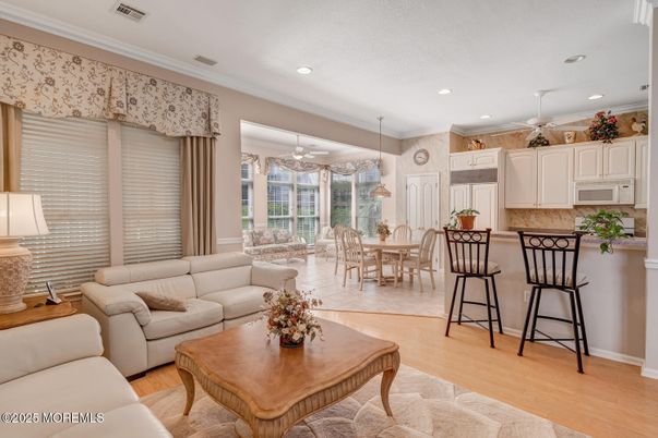 Dining room, Interior, Kitchen, Living room, Pendant Lights, Recessed Lighting, Wood Texture Flooring