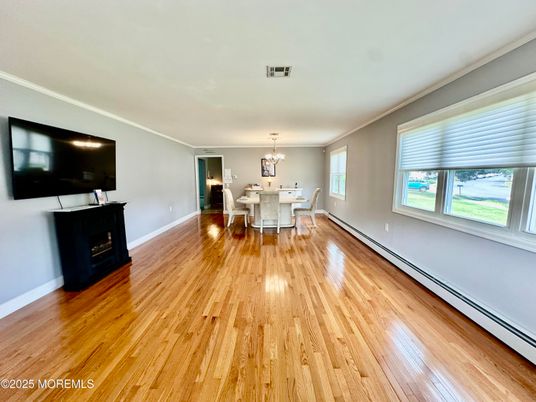Chandelier, Dining room, Interior, Wood Texture Flooring