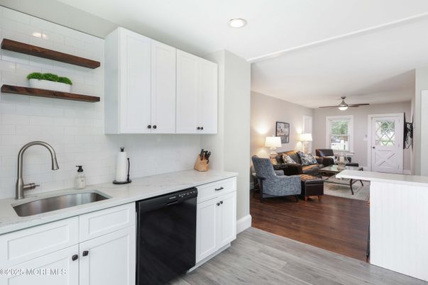 Interior, Kitchen, Living room, Recessed Lighting, Wood Texture Flooring
