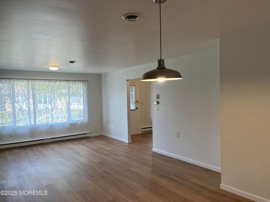 Empty room, Interior, Pendant Lights, Wood Texture Flooring