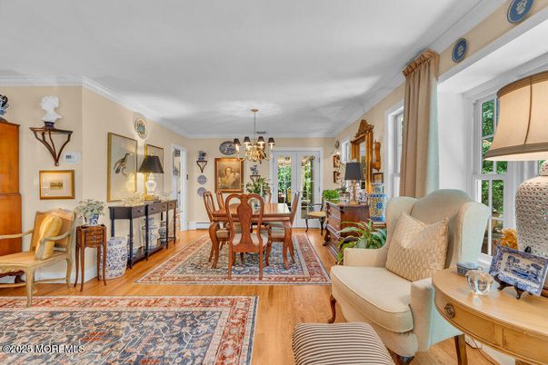 Chandelier, Dining room, Interior, Wood Texture Flooring