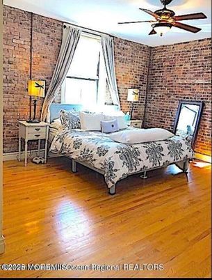 Bedroom, Home Office, Interior, Stone Walls, Wood Texture Flooring
