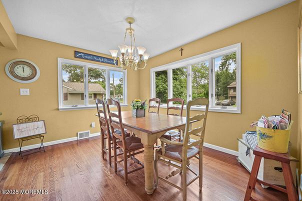 Chandelier, Dining room, Interior, Wood Texture Flooring