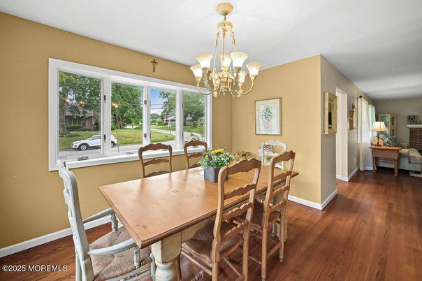 Chandelier, Dining room, Interior, Wood Texture Flooring