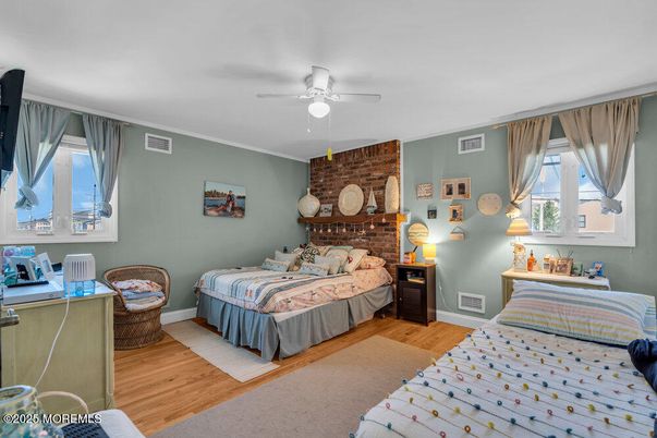 Bedroom, Interior, Stone Walls, Wood Texture Flooring