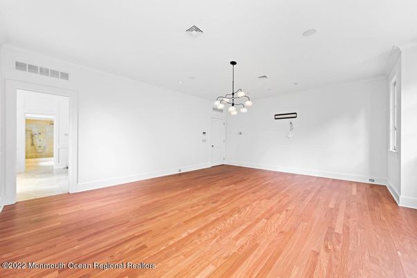 Empty room, Interior, Pendant Lights, Recessed Lighting, Wood Texture Flooring