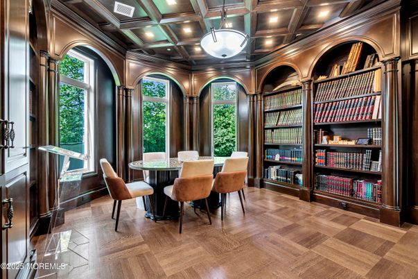 Dining room, Interior, Pendant Lights, Recessed Lighting, Wood Texture Flooring