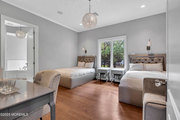 Bedroom, Interior, Pendant Lights, Recessed Lighting, Wood Texture Flooring