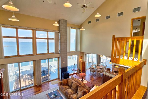 Dining room, Interior, Living room, Pendant Lights, Water, Wood Texture Flooring