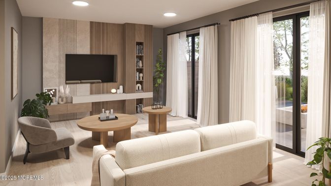 Interior, Living room, Recessed Lighting, Wood Texture Flooring