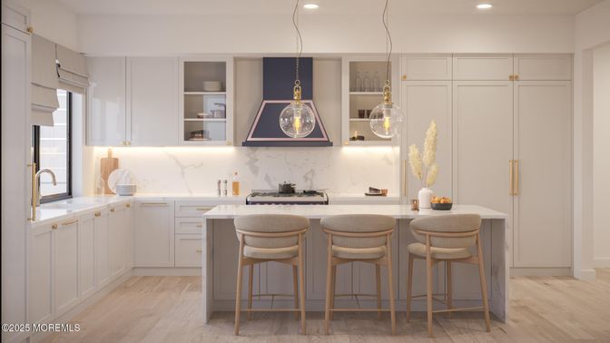 Interior, Kitchen, Pendant Lights, Recessed Lighting, Wood Texture Flooring