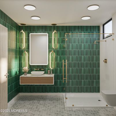 Bathroom, Glass Shower, Interior, Recessed Lighting